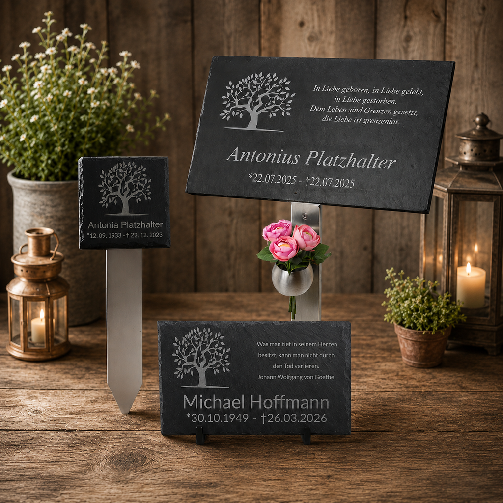 Personalisiertes Grabstein 3er-Set mit Lasergravur - Gedenkweise