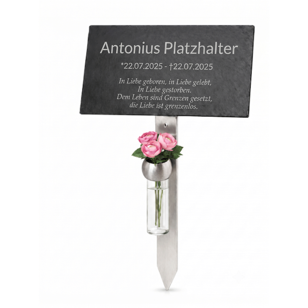 Gedenktafel nur Text mit Platzhalter mit Blume in pink