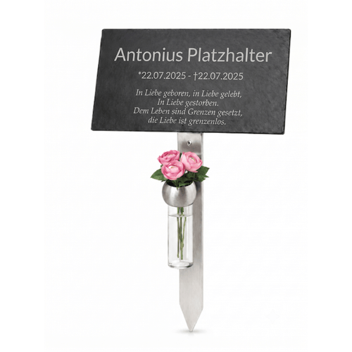 Gedenktafel nur Text mit Platzhalter mit Blume in pink