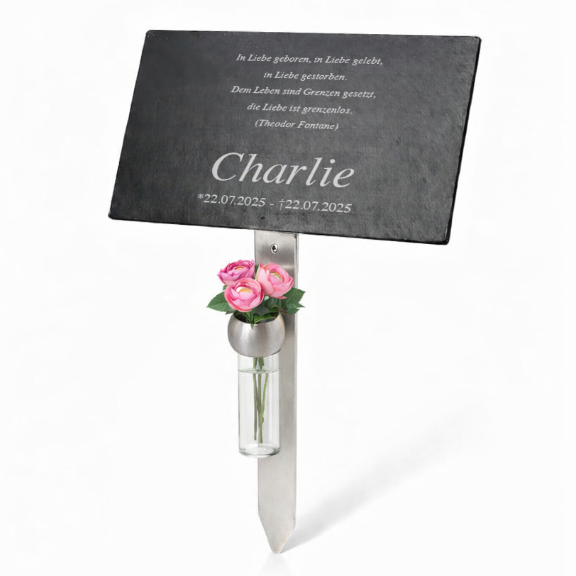Personalisierte Tier-Gedenktafel mit Wunschtext & Lasergravur - Inkl. exklusivem Edelstahlhalter