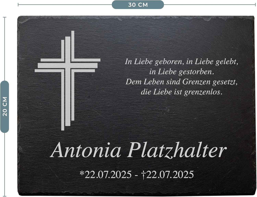 Personalisierte Gedenktafel mit Wunschmotiv (links) inkl. Lasergravur
