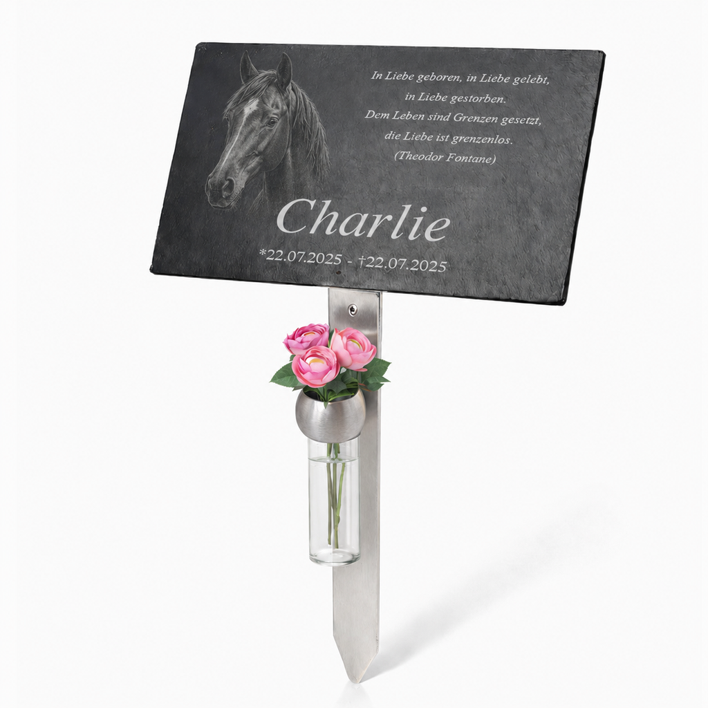 Personalisierte Pferde-Gedenktafel mit Foto & Lasergravur