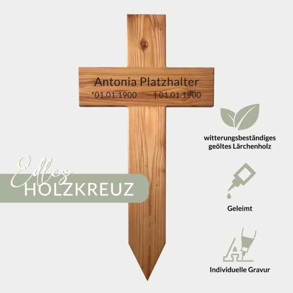 Personalisiertes Gedenkkreuz XXL aus Holz mit Lasergravur