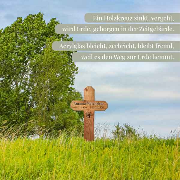 Personalisiertes Gedenkkreuz XXL aus Holz mit Lasergravur