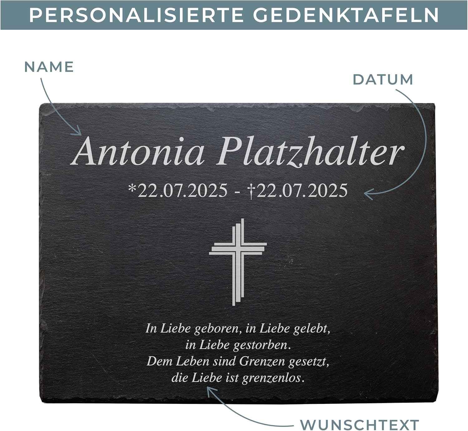 Personalisierte Gedenktafel mit Wunschmotiv (mittig) inkl. Lasergravur