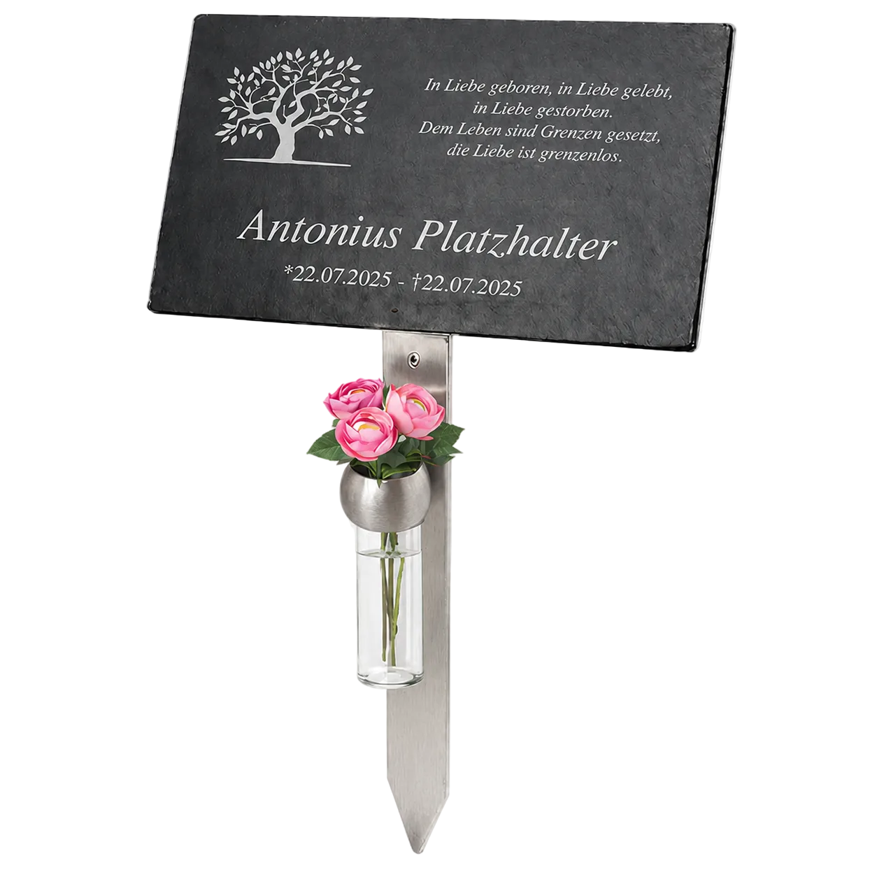 Personalisierte Gedenktafel - Wunschmotiv Links - inkl. Lasergravur mit exklusivem Edelstahlhalter