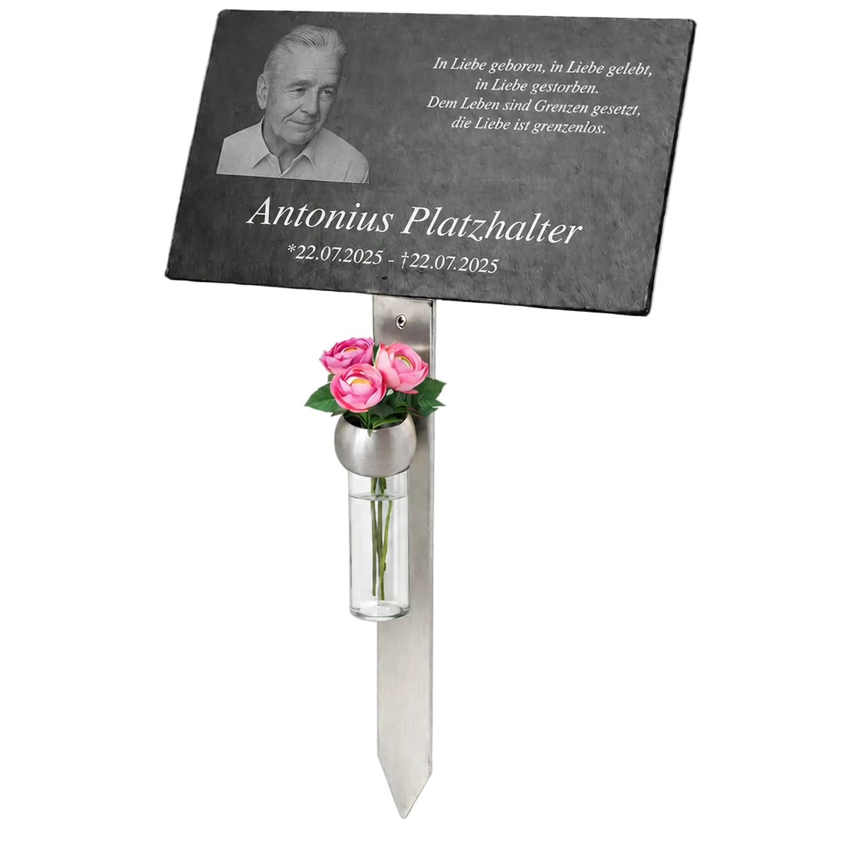 Personalisierte Gedenktafel - mit Wunschfoto - Inkl. Lasergravur mit exklusivem Edelstahlhalter