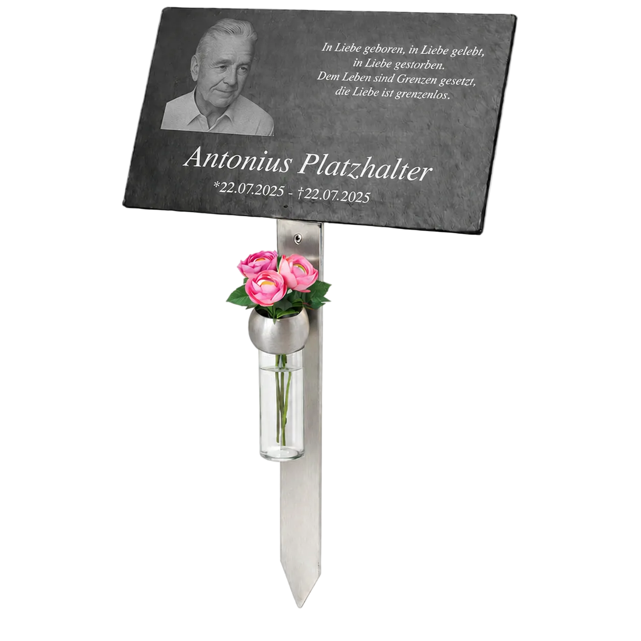 Personalisierte Gedenktafel - mit Wunschfoto - Inkl. Lasergravur mit exklusivem Edelstahlhalter
