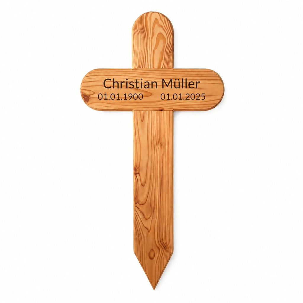 Personalisiertes Grabkreuz aus Holz mit Gravur  Christian Müller