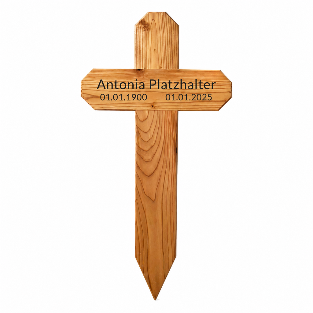 Personalisiertes Gedenkkreuz XXL aus Holz mit Lasergravur - Gedenkweise